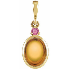 14K Yellow Gold 6x4 mm Natural Citrine & Natural Pink Tourmaline Pendant