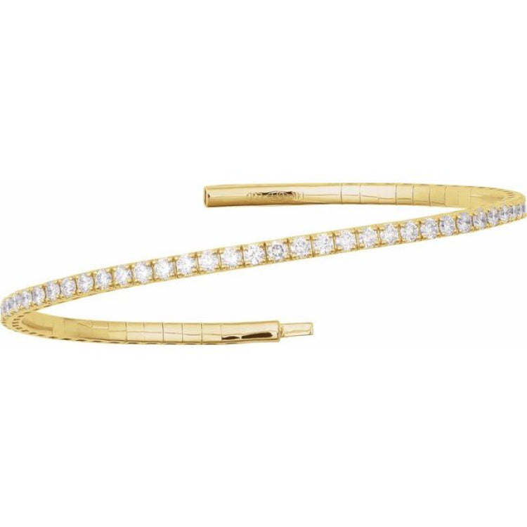 14K Yellow Gold 1 CTW Natural Diamond  Flexible Bangle 7" Bracelet
