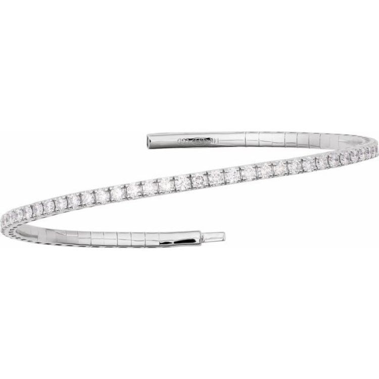 14K White Gold 1 CTW Natural Diamond  Flexible Bangle 7" Bracelet