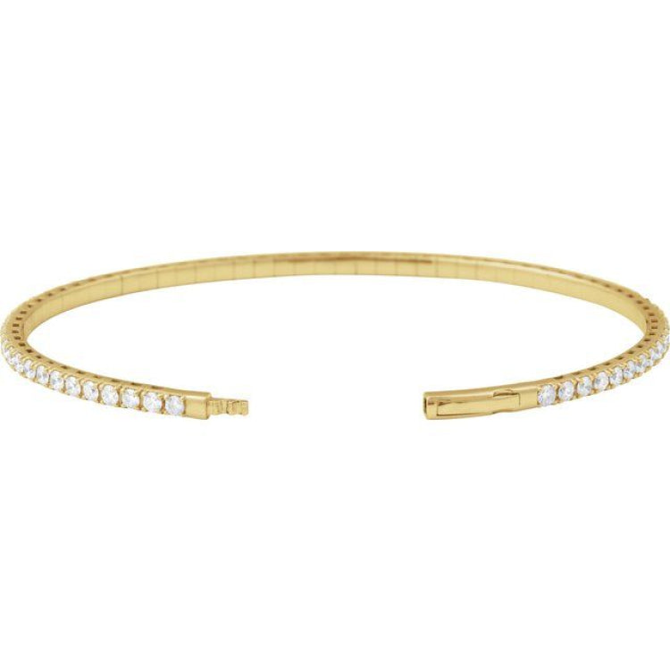 14K Yellow Gold 3 CTW Natural Diamond Flexible Bangle 7" Bracelet