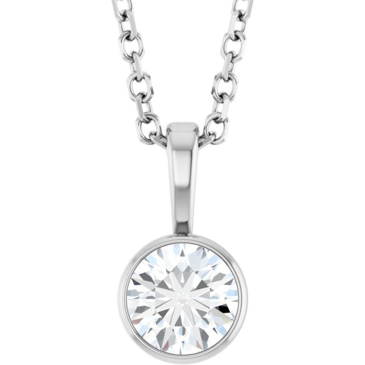 Sterling Silver 1/3 CT Lab-Grown Diamond Bezel-Set Solitaire 16-18" Necklace