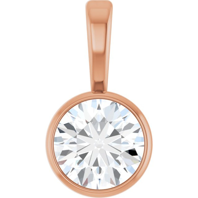 14K Rose Gold 1/3 CT Natural Diamond Bezel-Set Solitaire Pendant