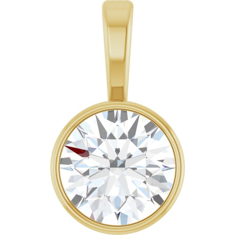 14K Yellow Gold 5/8 CT Lab-Grown Diamond Bezel-Set Solitaire Pendant