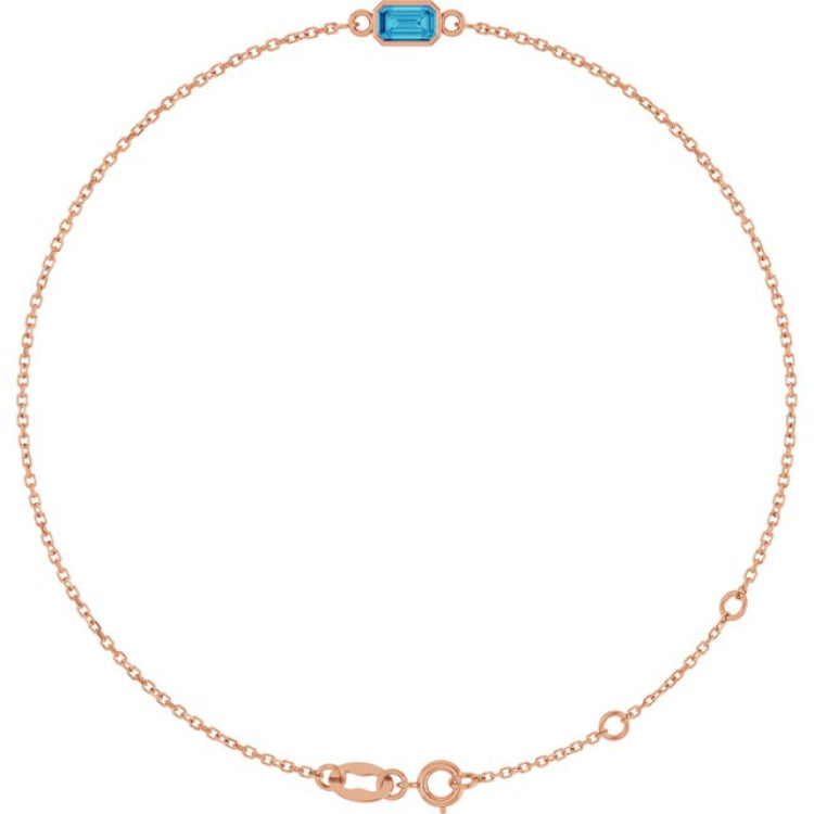 14K Rose Gold Natural Blue Zircon 6 1/2-7 1/2" Bracelet