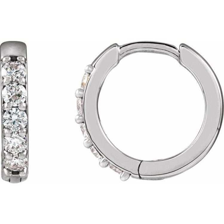 14K White Gold 1/4 CTW Lab-Grown Diamond Hinged 12.5 mm Hoop Earrings