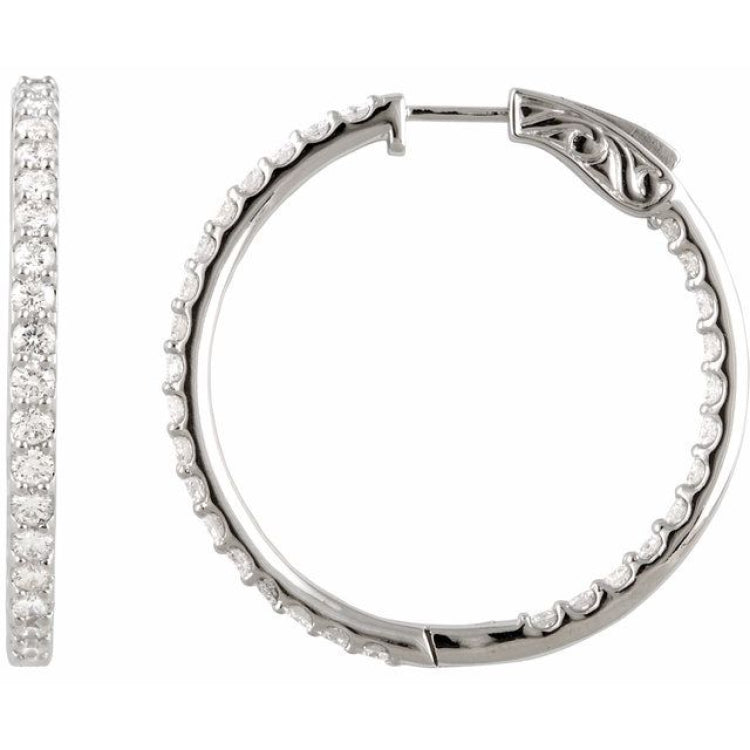 Sterling Silver Imitation White Cubic Zirconia Inside-Outside 34.5 mm Hinged Hoop Earrings