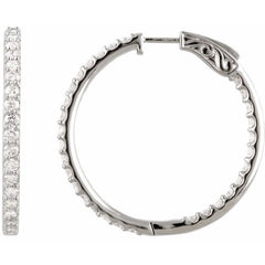 Sterling Silver Imitation White Cubic Zirconia Inside-Outside 34.5 mm Hinged Hoop Earrings