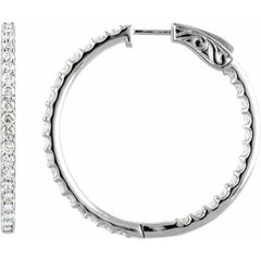 Platinum 5 CTW Natural Diamond Inside-Outside 41.5 mm Hinged Hoop Earrings