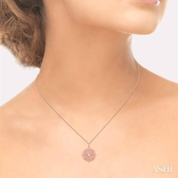 1/3 Ctw Lattice Floral Pattern Lovebright Round Cut Diamond Pendant With Chain in 14K Rose and White Gold