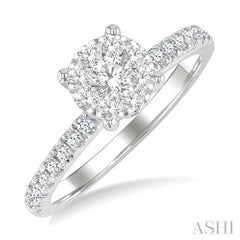 5/8 Ctw Round Lovebright Diamond Engagement Ring in 14K White Gold