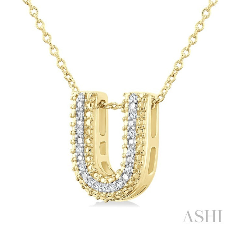 1/20 Ctw Bubble Accent Initial 'U' Round Cut Diamond Fashion Pendant With Chain in Yellow Gold Vermeil