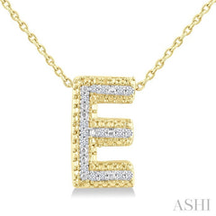 1/20 Ctw Bubble Accent Initial 'E' Round Cut Diamond Fashion Pendant With Chain in Yellow Gold Vermeil