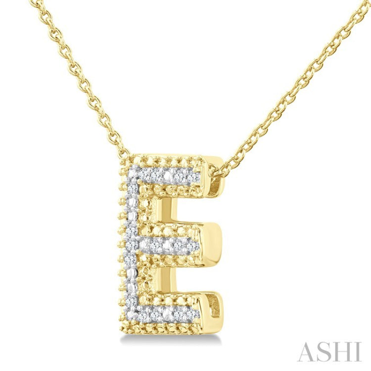 1/20 Ctw Bubble Accent Initial 'E' Round Cut Diamond Fashion Pendant With Chain in Yellow Gold Vermeil