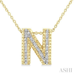 1/20 Ctw Bubble Accent Initial 'N' Round Cut Diamond Fashion Pendant With Chain in Yellow Gold Vermeil