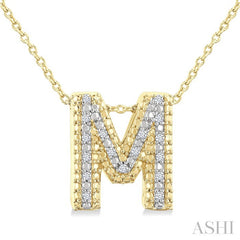 1/20 Ctw Bubble Accent Initial 'M' Round Cut Diamond Fashion Pendant With Chain in Yellow Gold Vermeil