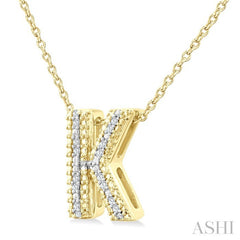 1/20 Ctw Bubble Accent Initial 'K' Round Cut Diamond Fashion Pendant With Chain in Yellow Gold Vermeil