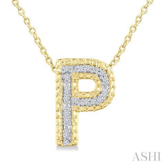 1/20 Ctw Bubble Accent Initial 'P' Round Cut Diamond Fashion Pendant With Chain in Yellow Gold Vermeil