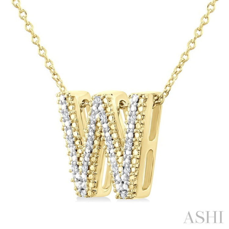 1/20 Ctw Bubble Accent Initial 'W' Round Cut Diamond Fashion Pendant With Chain in Yellow Gold Vermeil