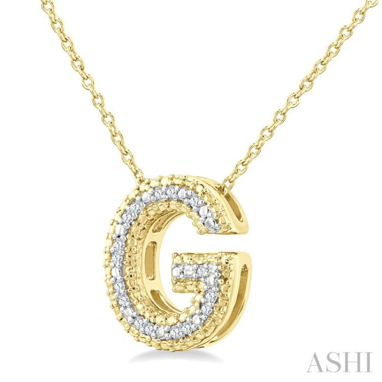 1/20 Ctw Bubble Accent Initial 'G' Round Cut Diamond Fashion Pendant With Chain in Yellow Gold Vermeil