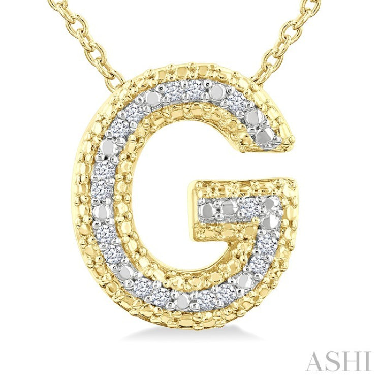 1/20 Ctw Bubble Accent Initial 'G' Round Cut Diamond Fashion Pendant With Chain in Yellow Gold Vermeil