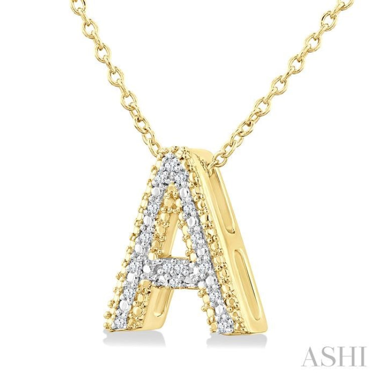 1/20 Ctw Bubble Accent Initial 'A' Round Cut Diamond Fashion Pendant With Chain in Yellow Gold Vermeil