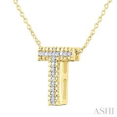 1/20 Ctw Bubble Accent Initial 'T' Round Cut Diamond Fashion Pendant With Chain in Yellow Gold Vermeil