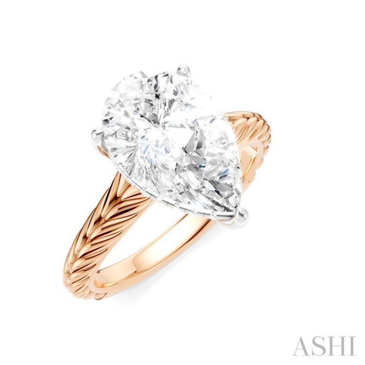 1/10 Ctw Pear Shape Round Cut Diamond Akari Wheat Shank Semi-Mount Engagement Ring in 14K Rose and White Gold