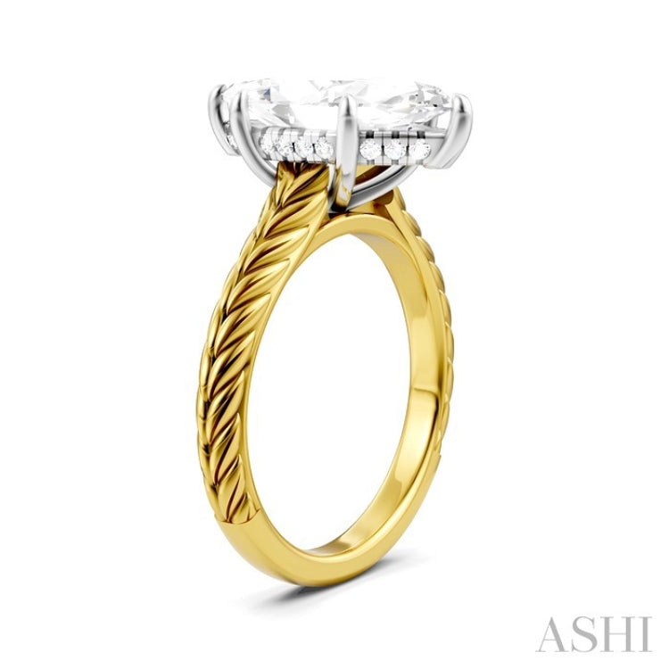 1/10 Ctw Marquise Shape Round Cut Diamond Akari Wheat Shank Semi-Mount Engagement Ring in 14K Yellow and White Gold