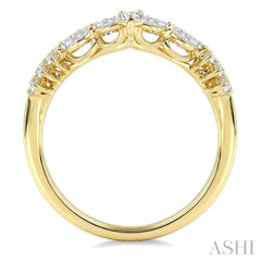 1/2 Ctw Twin Row Marquise, Pear and Round Cut Diamond Chevron Ring in 14K Yellow Gold