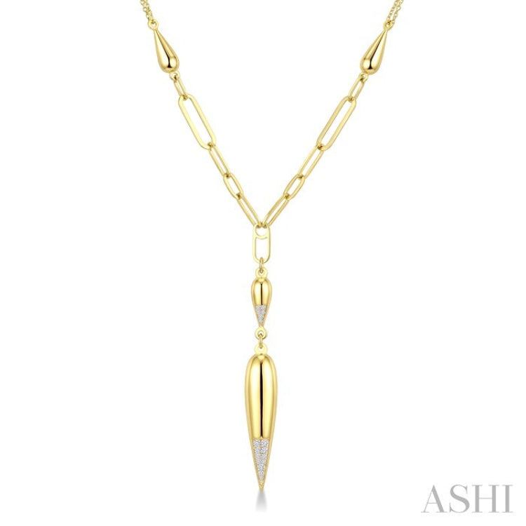 1/10 Ctw Paperclip Round Cut Diamond Teardrop Fashion Necklace in 14K Yellow Gold