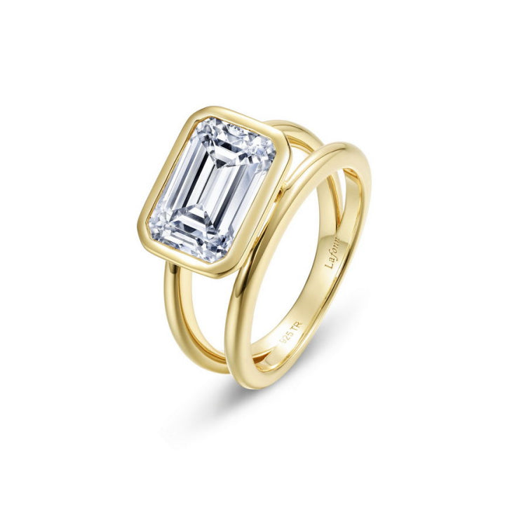 Floating Emerald Split Shank Ring
