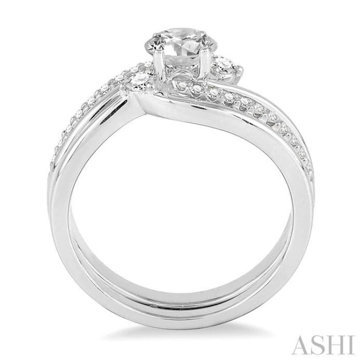 3/8 Ctw Diamond Wedding Set with Engagement Ring and Enhancer in 14K White Gold