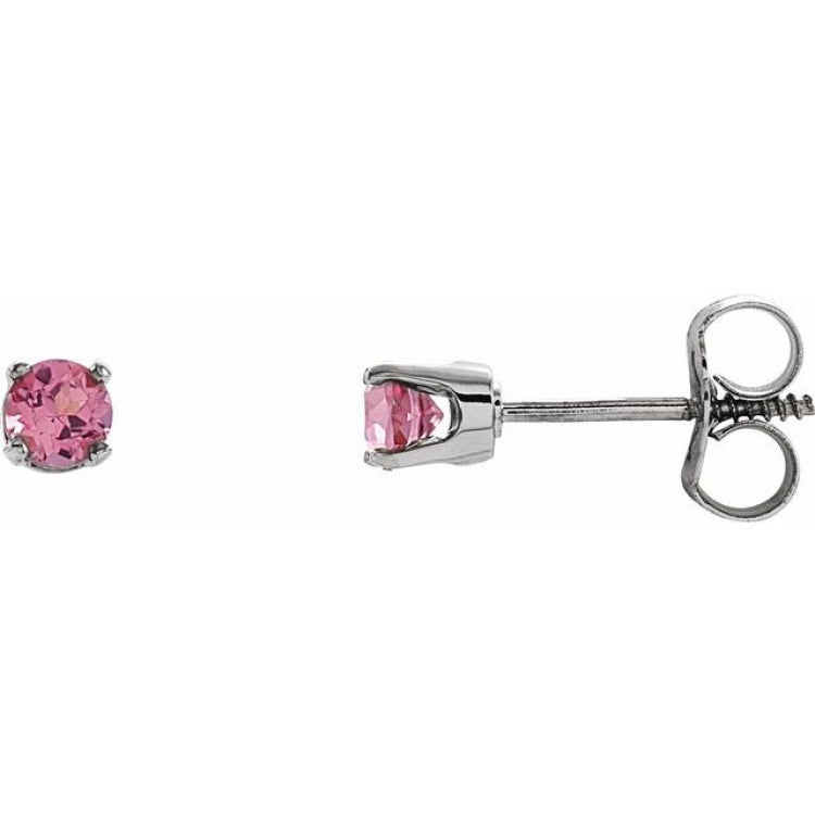 Sterling Silver Imitation Pink Tourmaline Youth Earrings