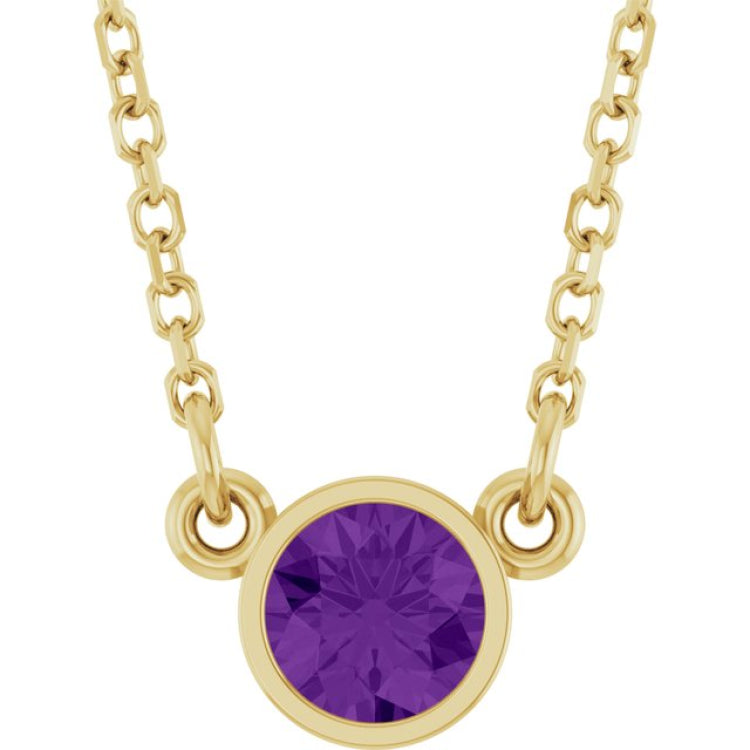 14K Yellow Gold Natural Amethyst Solitaire 16" Necklace