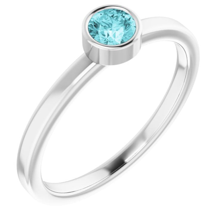 14K White Gold 4 mm Natural Blue Zircon Ring