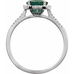Sterling Silver Lab-Grown Emerald & .01 CTW Natural Diamond Ring