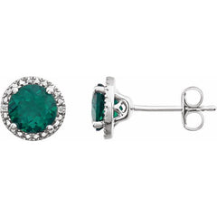 Sterling Silver Lab-Grown Emerald & .01 CTW Natural Diamond Earrings