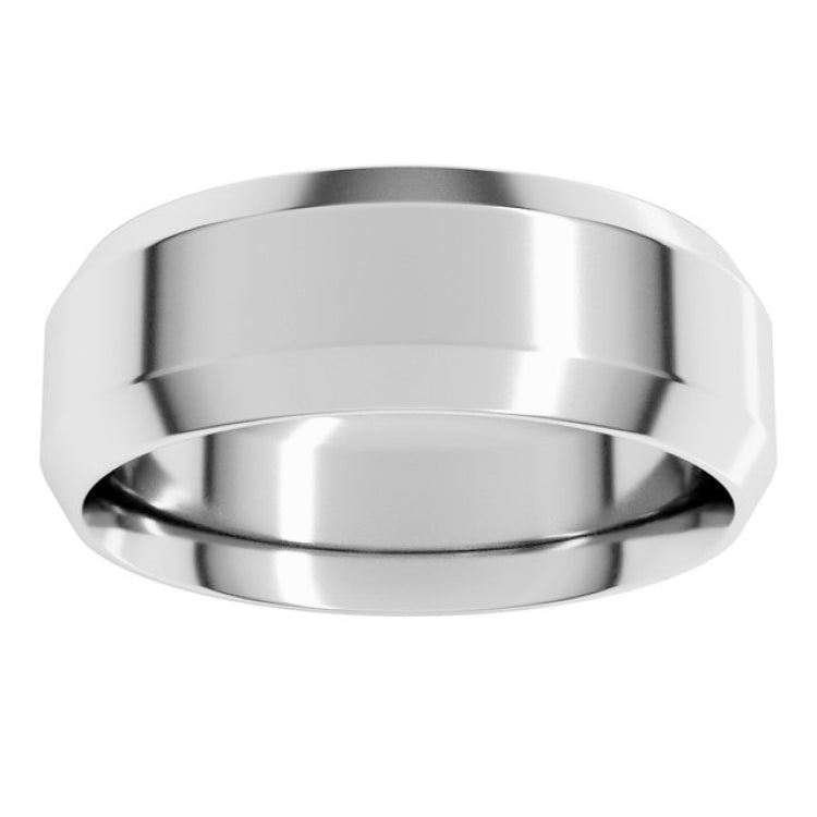 14K White Gold 7 mm Beveled-Edge Comfort-Fit Flat Band Size 9