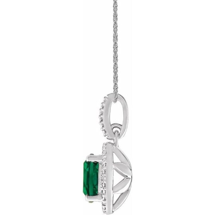 Sterling Silver Lab-Grown Emerald & .01 CTW Natural Diamond 18" Necklace