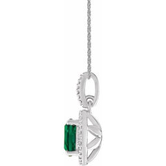 Sterling Silver Lab-Grown Emerald & .01 CTW Natural Diamond 18" Necklace
