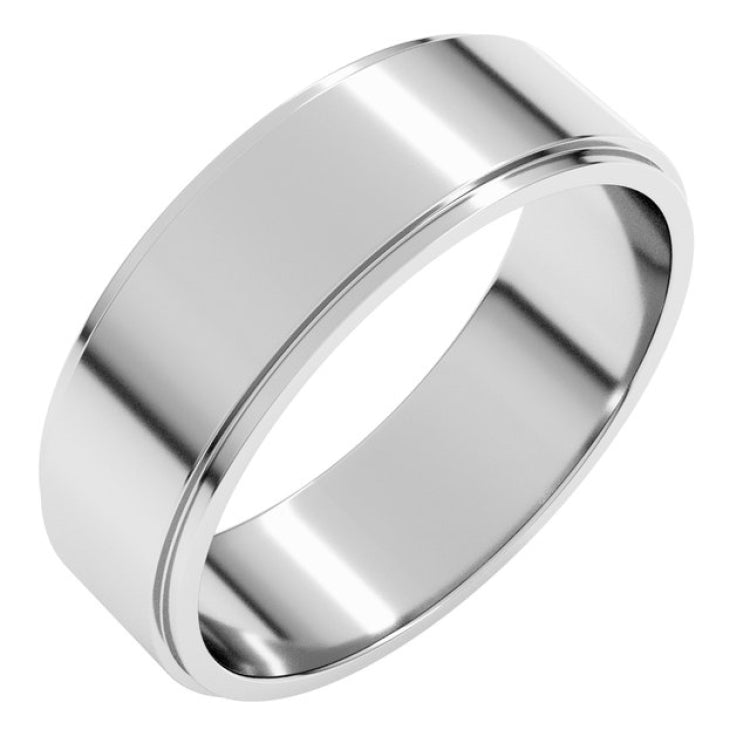 10K White Gold 6 mm Stepped-Edge Flat Band Size 11.5