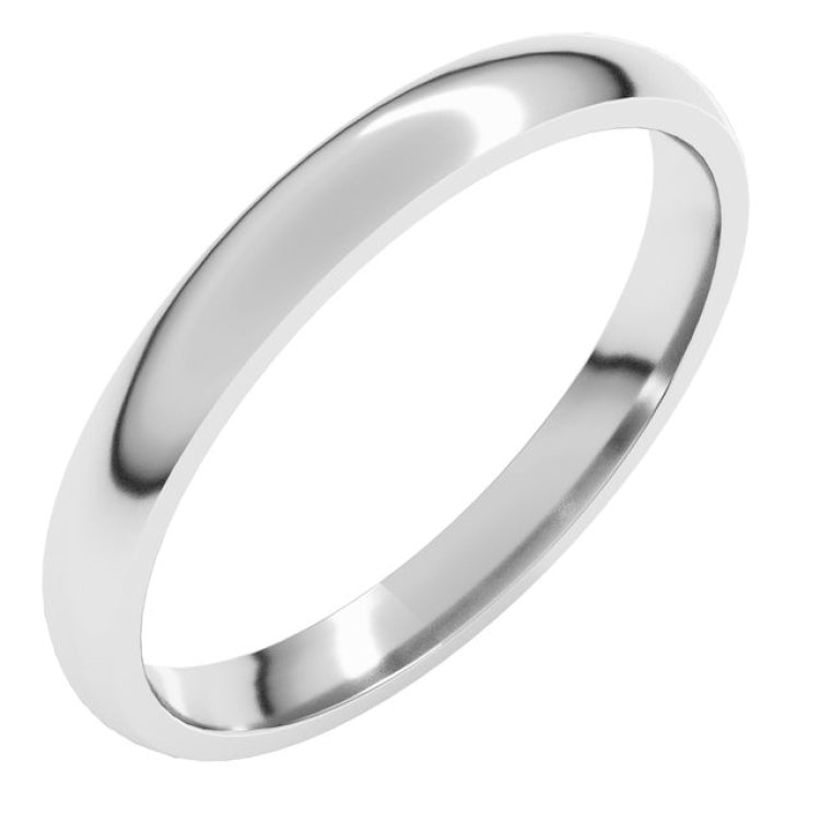 14K White Gold 2.5 mm Lightweight Comfort-Fit Half Round Band Size 8.5
