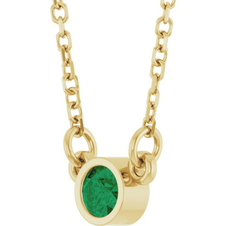 14K Yellow Gold Natural Emerald Solitaire 16" Necklace