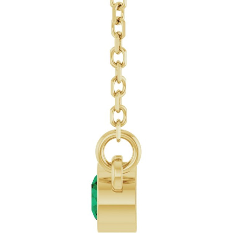 14K Yellow Gold Natural Emerald Solitaire 16" Necklace