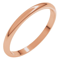 14K Rose Gold 2 mm Half Round Band Size 6.5