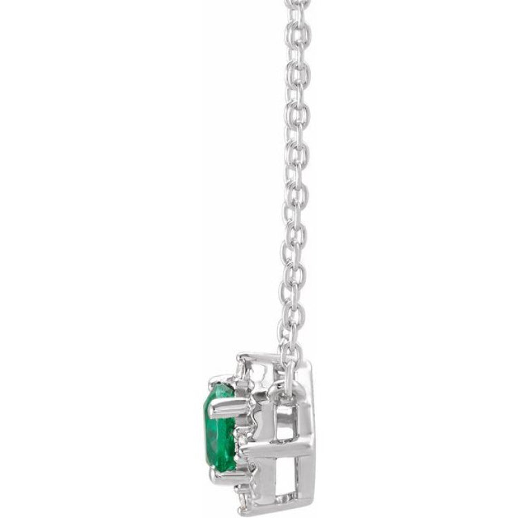Sterling Silver Lab-Grown Emerald & .04 CTW Natural Diamond Halo-Style 18" Necklace