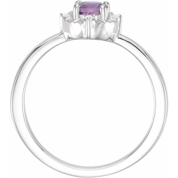 Sterling Silver Natural Amethyst & .04 CTW Natural Diamond Halo-Style Ring