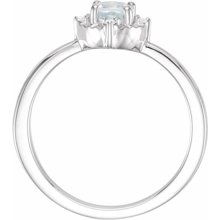 Sterling Silver Natural Aquamarine & .04 CTW Natural Diamond Halo-Style Ring