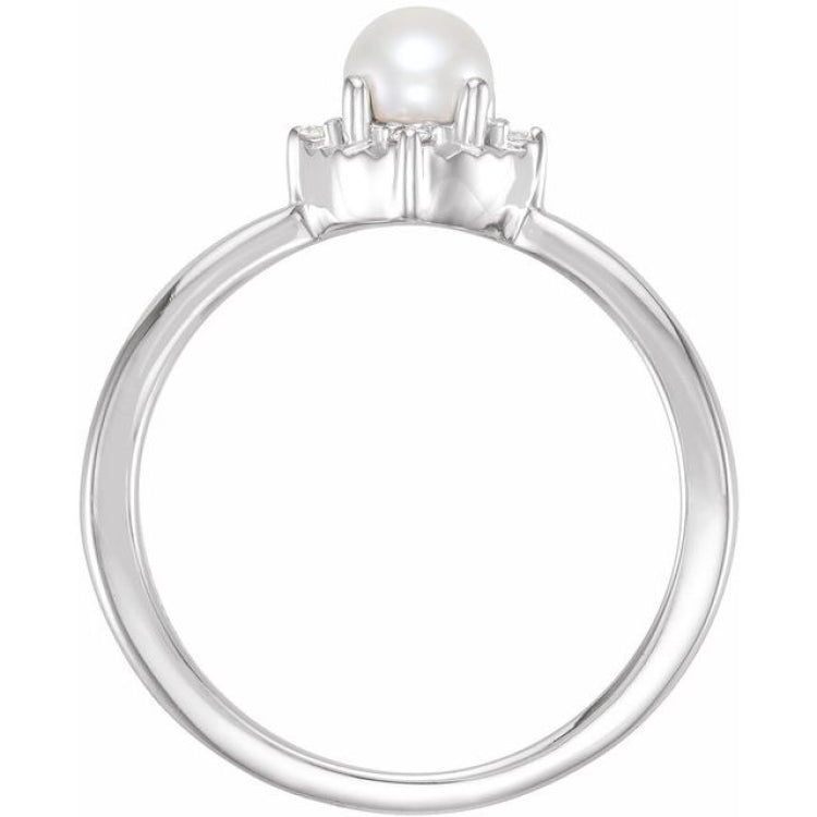 Sterling Silver Cultured White Freshwater Pearl & .04 CTW Natural Diamond Halo-Style Ring