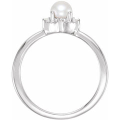 Sterling Silver Cultured White Freshwater Pearl & .04 CTW Natural Diamond Halo-Style Ring